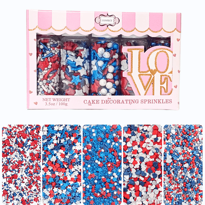 Confect Patriotic Sprinkles | Heart & Star Sprinkles | Pearls & Jimmies | Ultimate Avenger Sprinkles Pack of 5 (J4-07)