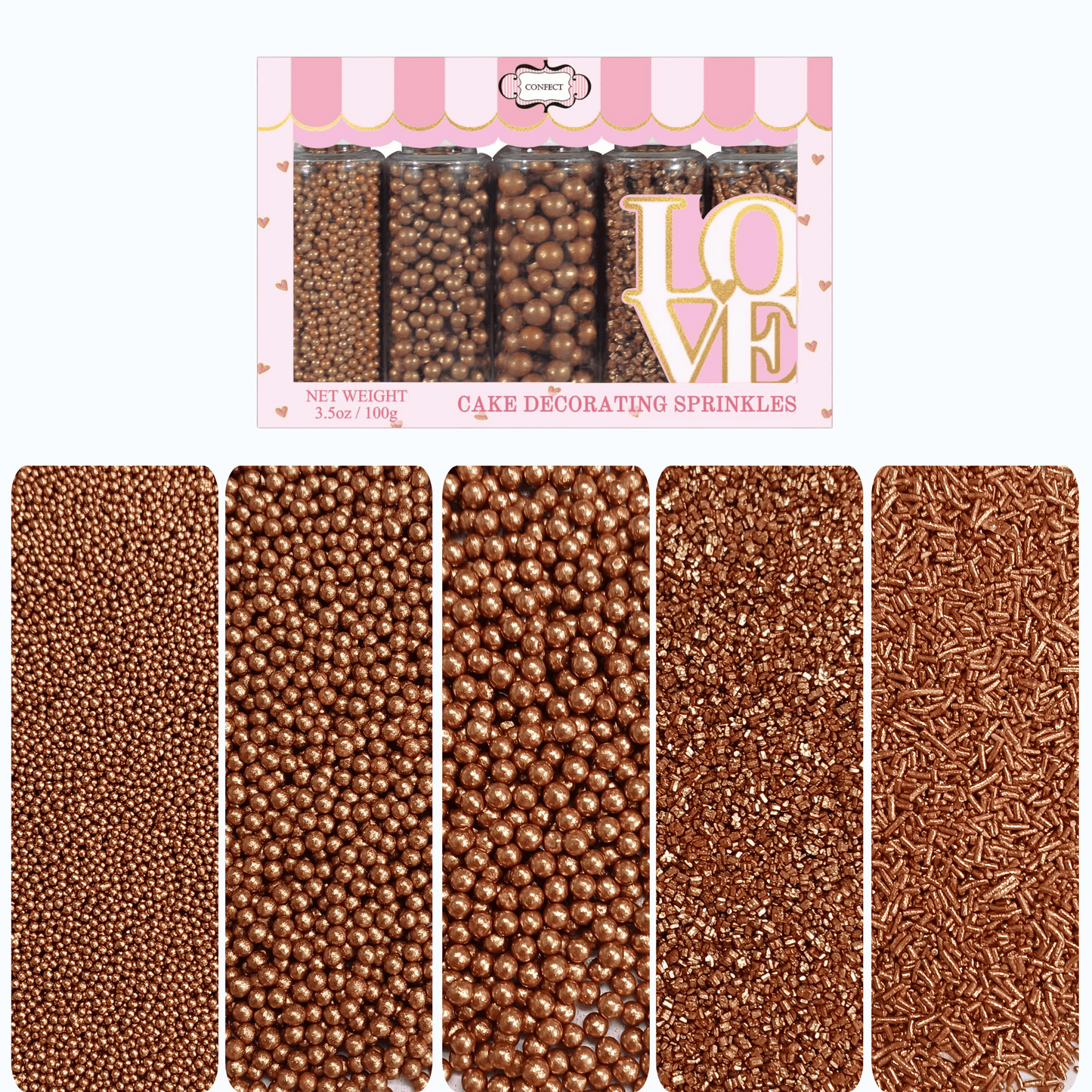 Confect Sprinkles for Cakes & Cupcakes Decoration | USP-16(Bronze)