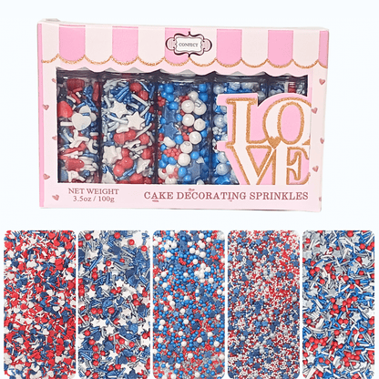 Confect Edible Patriotic Sprinkles | Mix Heart & Star Sprinkles For Cake & Cupcake Decorations Pack of 5 (J4-03)