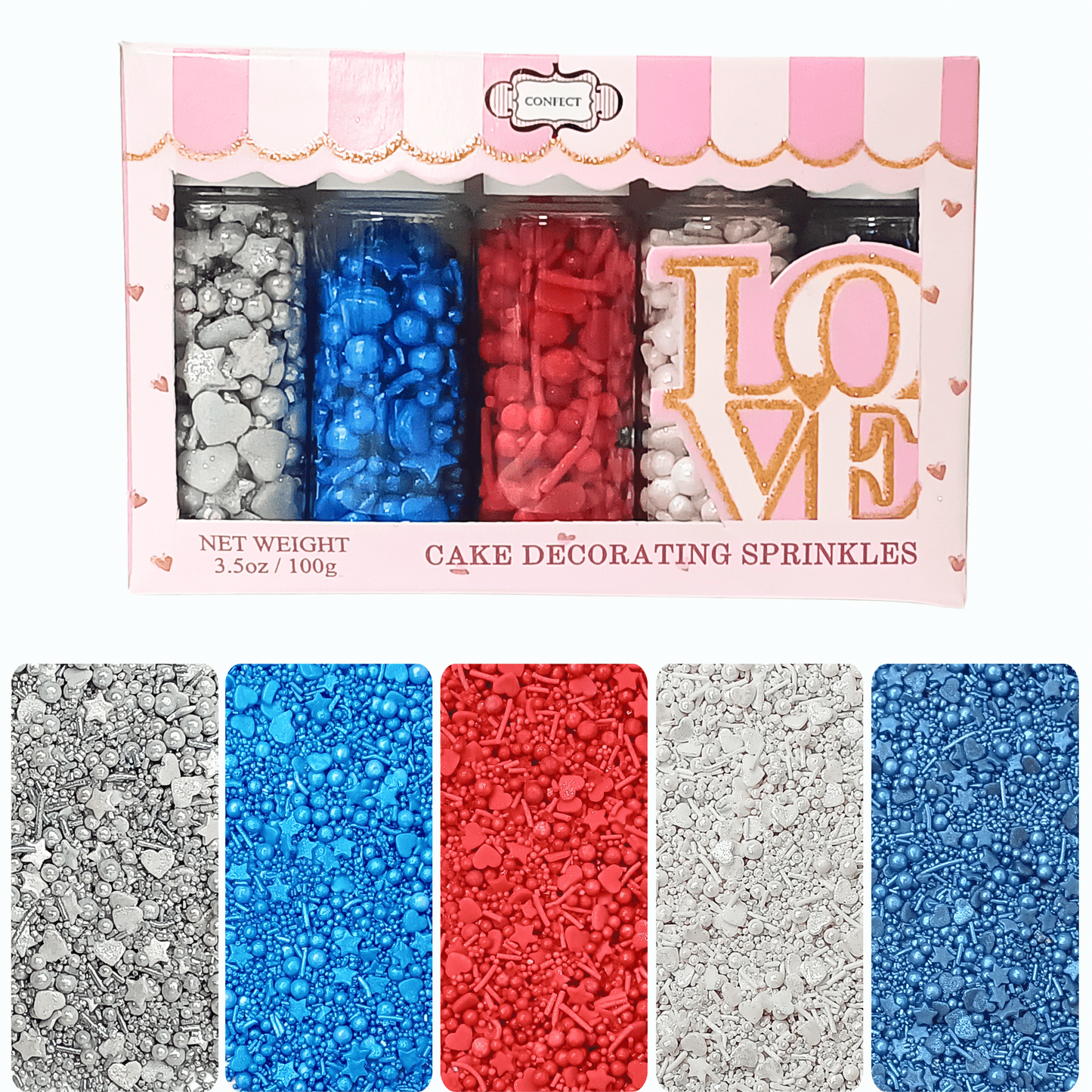 Confect Edible Patriotic Sprinkles | Mix Red, White & Blue Sprinkles | Marvelous Mix Sprinkles Pack of 5 (J4-09)