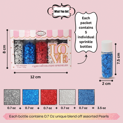 Confect Edible Patriotic Sprinkles | Mix Red, White & Blue Sprinkles | Marvelous Mix Sprinkles Pack of 5 (J4-09)