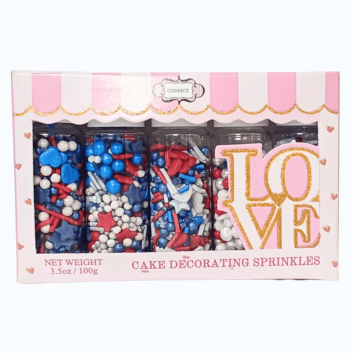 Confect Edible Patriotic Sprinkles | Edible Sprinkles For Cake & Cupcake Decorations | Hero's Triumph Sprinkle Pack of 5 (J4-05)