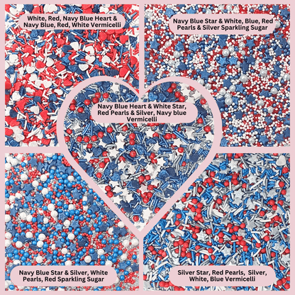 Confect Edible Patriotic Sprinkles | Mix Heart & Star Sprinkles For Cake & Cupcake Decorations Pack of 5 (J4-03)