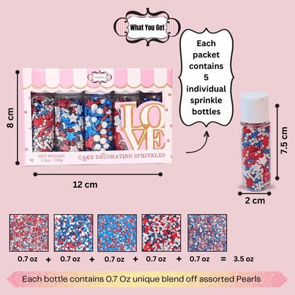 Confect Patriotic Sprinkles | Heart & Star Sprinkles | Pearls & Jimmies | Ultimate Avenger Sprinkles Pack of 5 (J4-07)