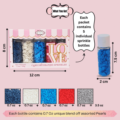 Confect Edible Patriotic Sprinkles | Heart Sprinkles | Captain's Colors Sprinkles Pack of 5 (J4-06)