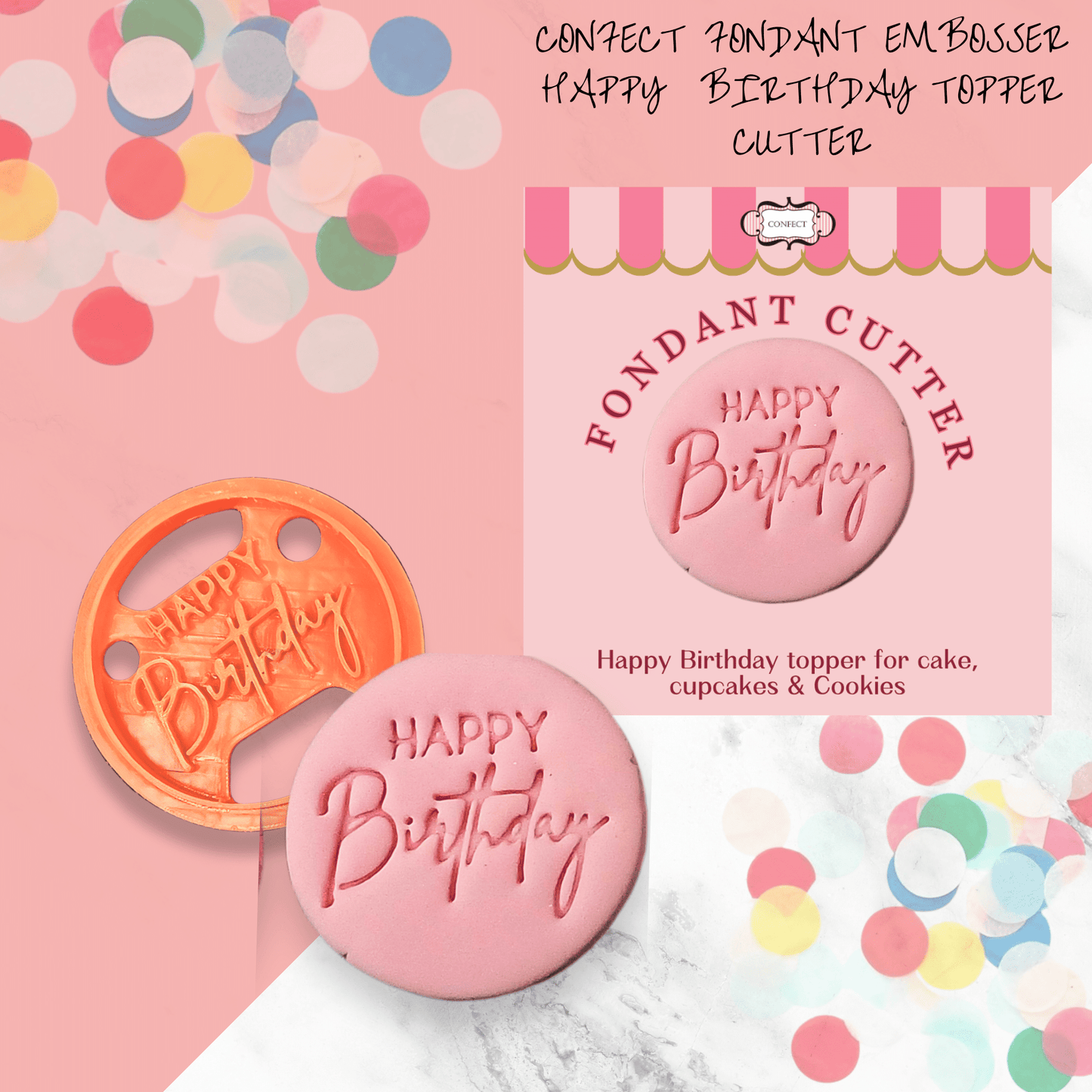 Confect Toppers Cutters | Congratulations Topper Cutter | Fondant Cutter | (Happy Birthday 02)