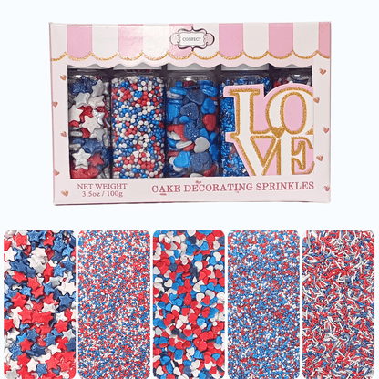 Confect Edible Patriotic Sprinkles |  Mix Red, White, Blue & Silver Sprinkles Pack of 5 (J4-01)