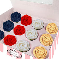 Confect Edible Patriotic Rose Cake Toppers For Cupcakes & Cakes Pack of 12