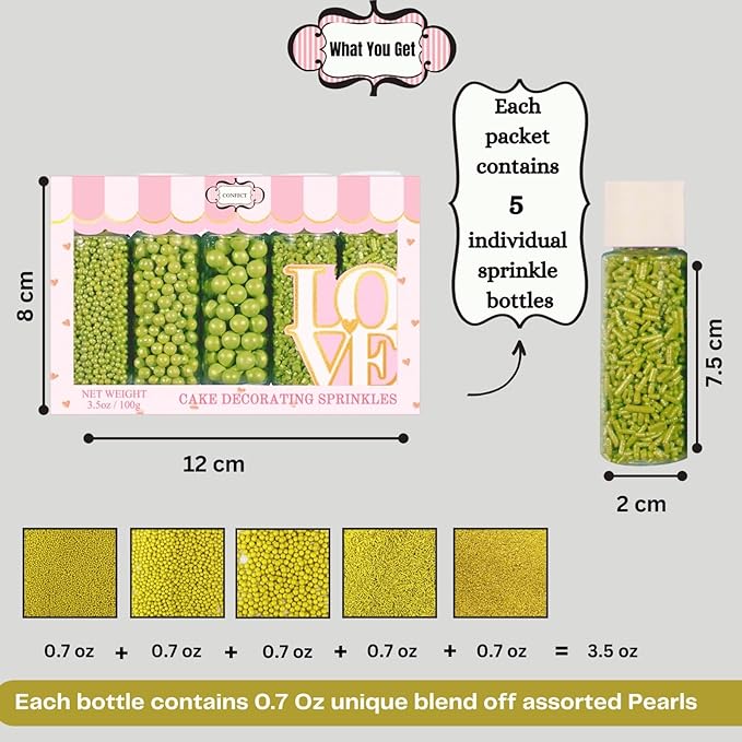 Confect Sprinkles for Cakes & Cupcakes Decoration | USP-10(LimeGreen)