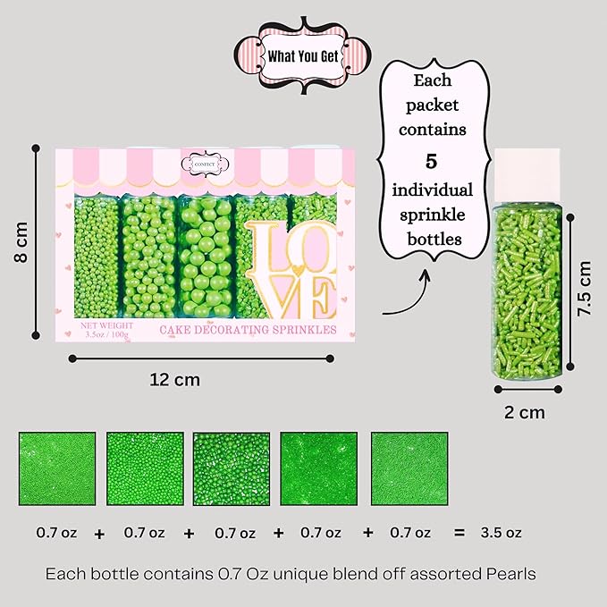 Confect Sprinkles for Cakes & Cupcakes Decoration | USP-21(Pea Green)