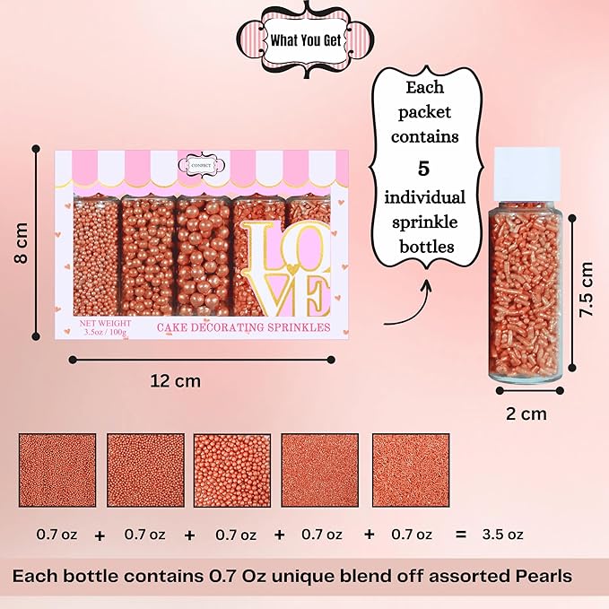 Confect Sprinkles for Cakes & Cupcakes Decoration | USP-22(Rose Gold)