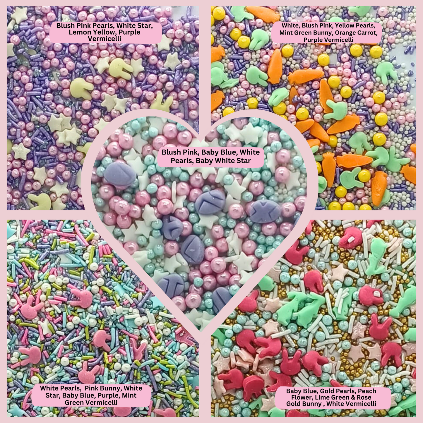 Confect Edible Sprinkles | Mix Red, Pink, Green & Yellow Pearls Pack of 5 (EAST 1) - 100Gms