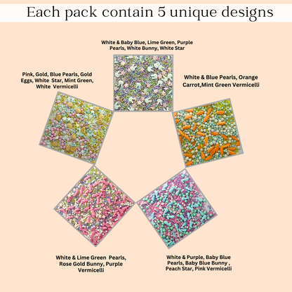 Confect Spring Sprinkles Edible | Vermecelli, Pearls & Stars Sprinkles Pack of 5 (EAST 4) - 100Gms