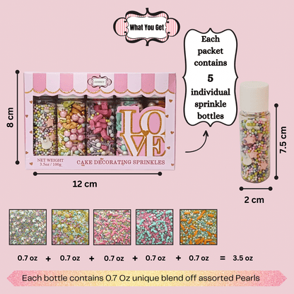 Confect Spring Sprinkles Edible | Vermecelli, Pearls & Stars Sprinkles Pack of 5 (EAST 4) - 100Gms