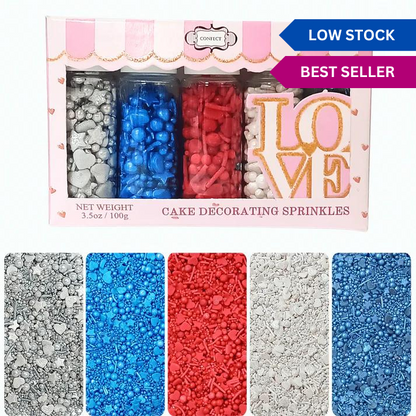 Confect Edible Patriotic Sprinkles | Mix Red, White & Blue Sprinkles | Marvelous Mix Sprinkles Pack of 5 (J4-09)