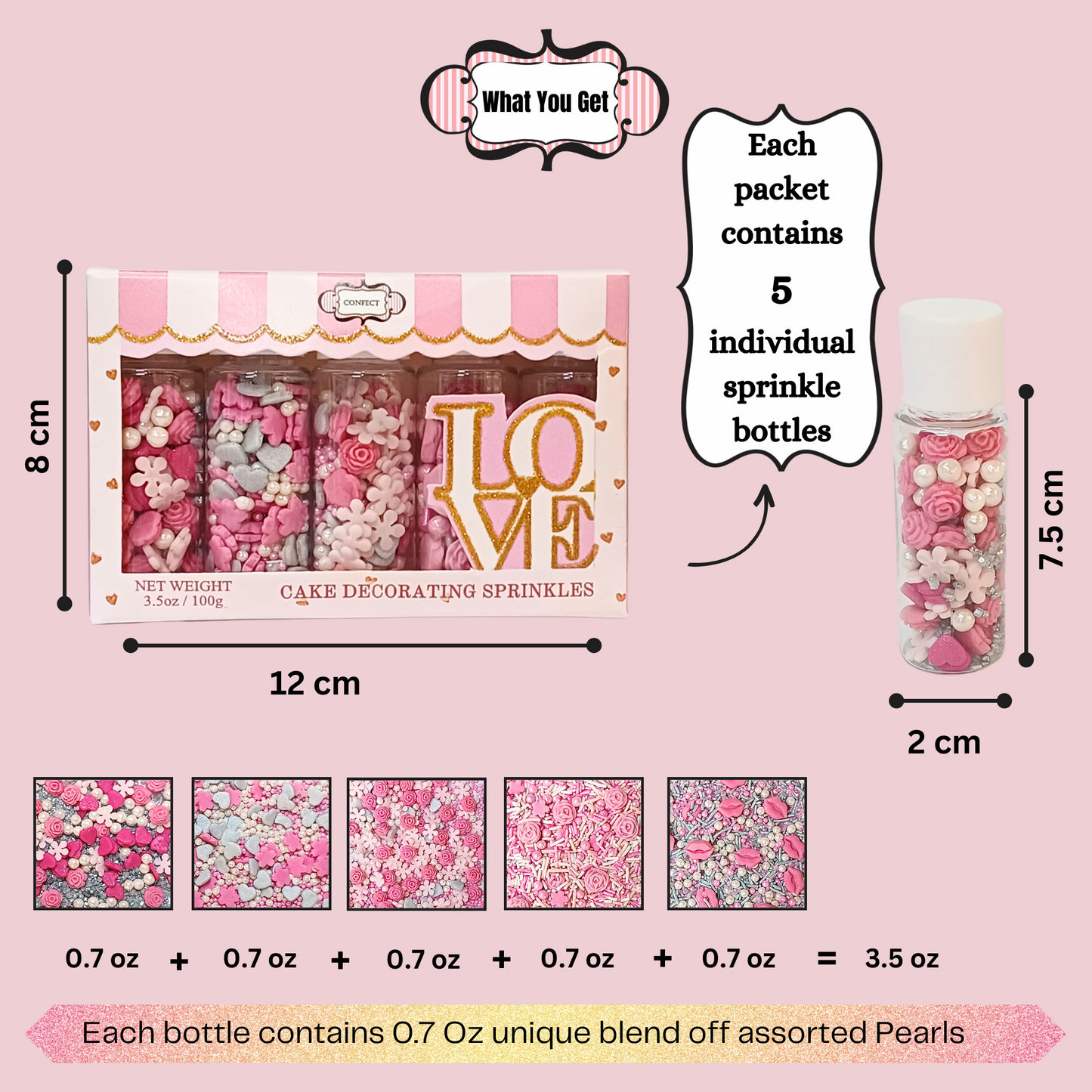 Confect Mother's Day Sprinkles | Silver Hearts & White Pearls , (MDAY-01) - 100Gms