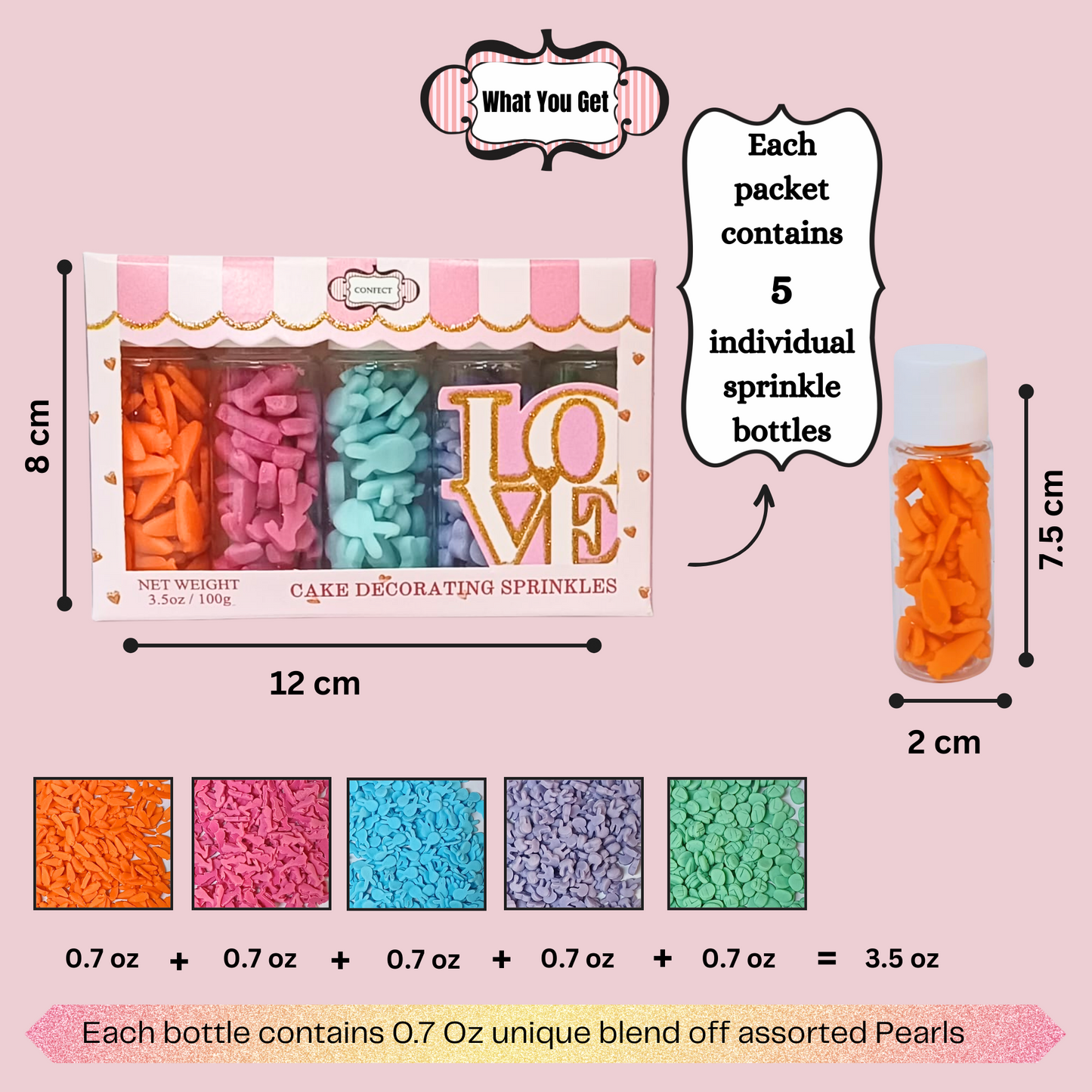 Confect Bunny Sprinkles |  Orange, Silver and Sky Blue, Red Sprinkles Pack of 5 (EAST 9) - 100Gms