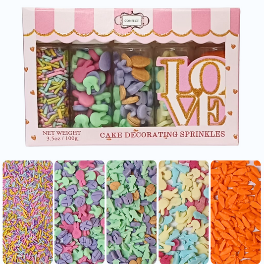 Confect Easter Sprinkles Edible | Mix Pink, Yellow, Red, Silver and Green Vermicelli and Easter Bunny Pack of 5 (EAST 10) - 100Gms