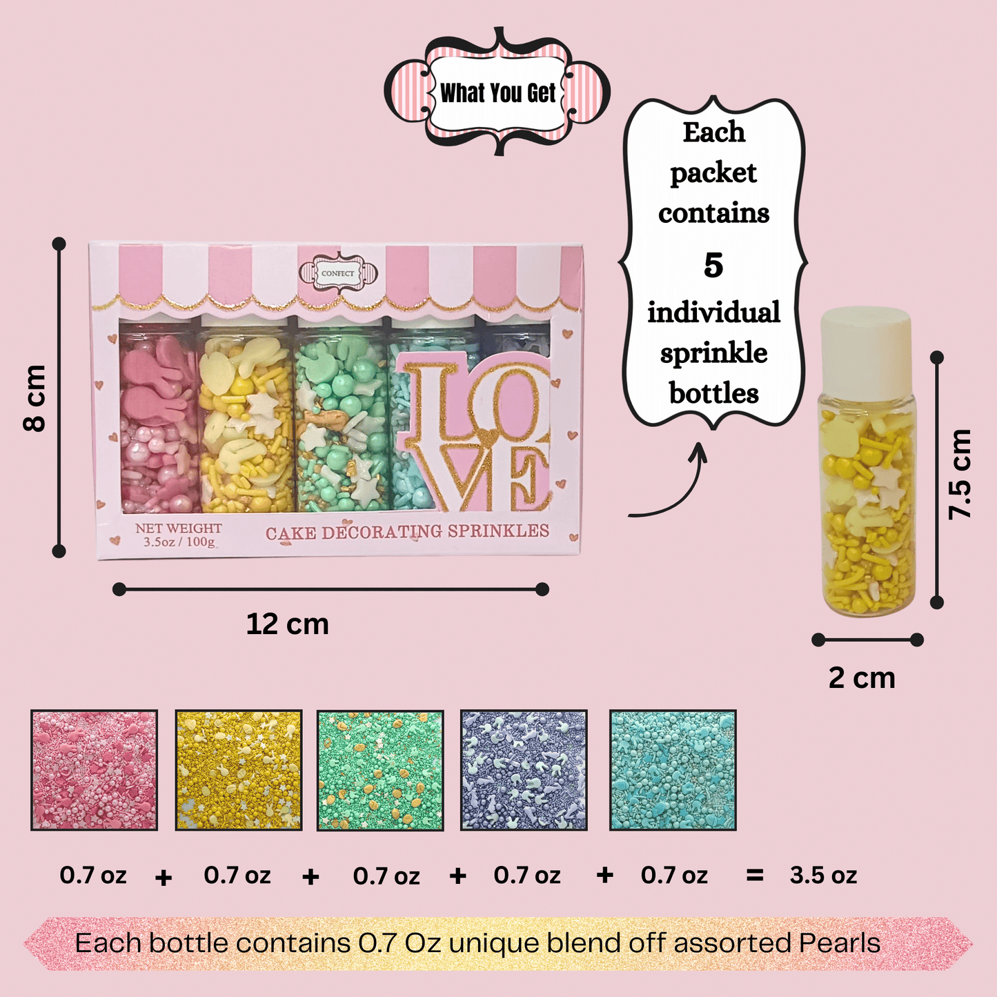 Confect Easter Sprinkles Edible | Mix Parrot Green, Pink, Sky Blue and Yellow Pearls & Stars Pack Of 5 (EAST 5) - 100Gms