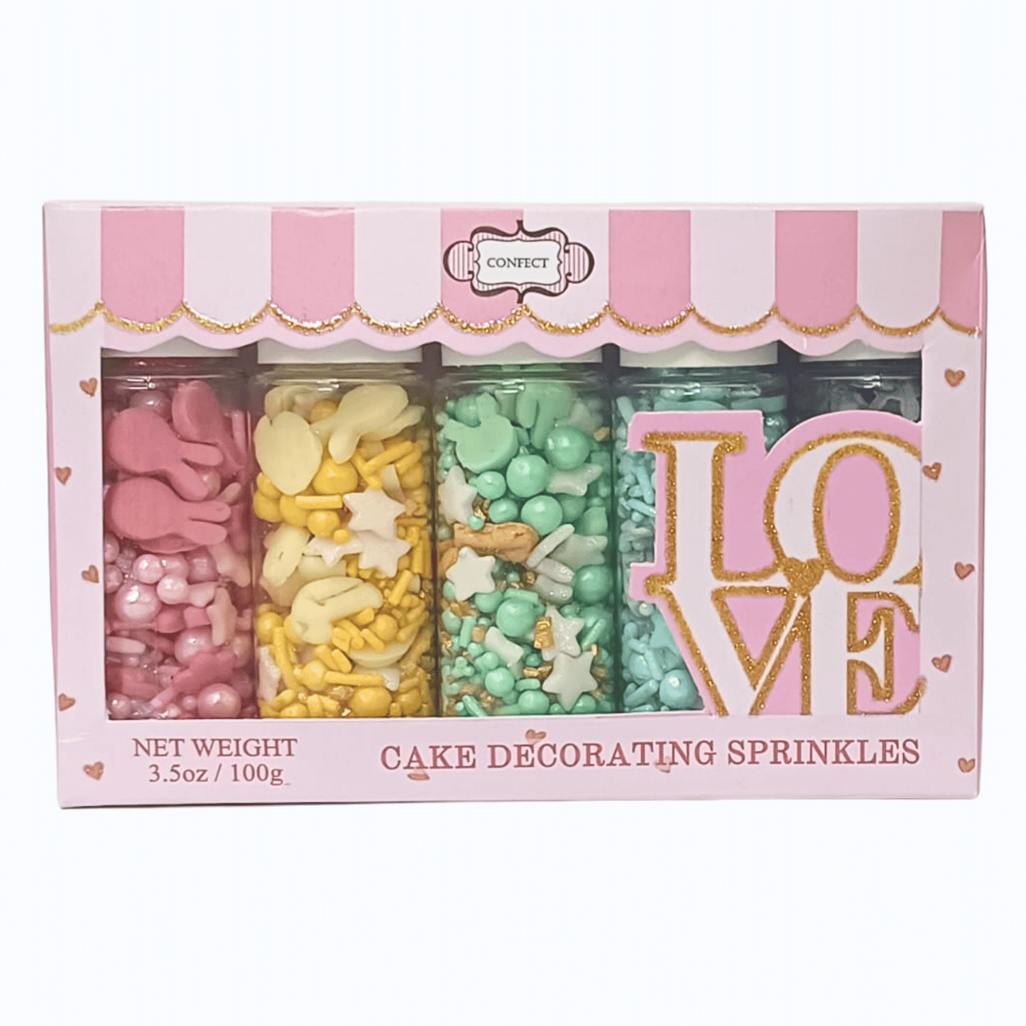 Confect Easter Sprinkles Edible | Mix Parrot Green, Pink, Sky Blue and Yellow Pearls & Stars Pack Of 5 (EAST 5) - 100Gms