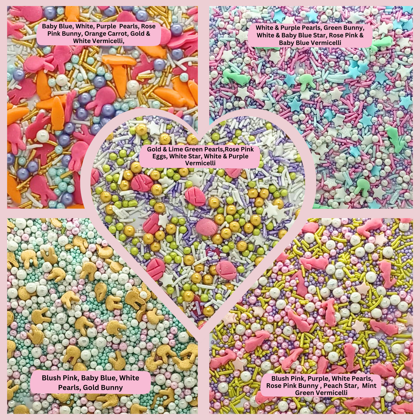 Confect Spring Sprinkles |  5 White, Pink and Sky Blue Pearls & Stars Pack of 5 (EAST 6) - 100Gms