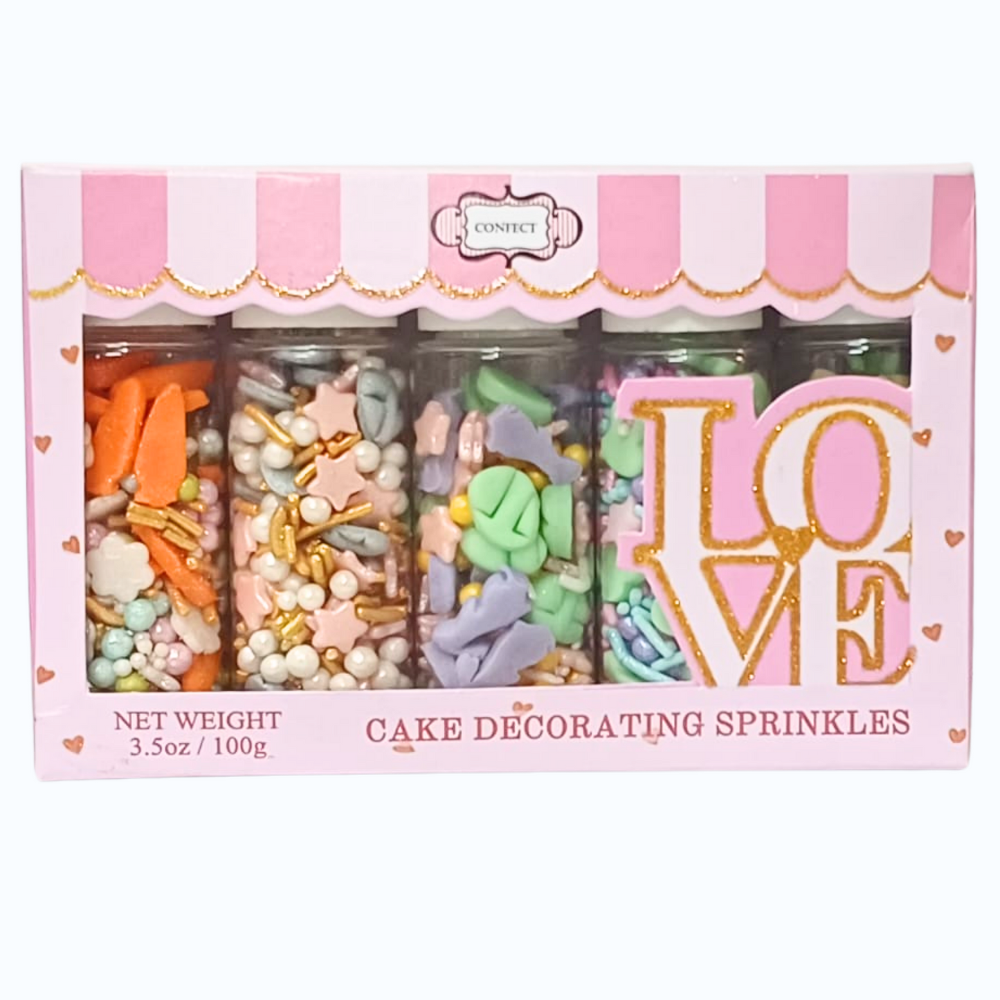 Confect Easter Sprinkles Edible |  White, Pink and Gold Pearls, vermicelli , Easter Bunny & Stars Pack of 5 (EAST 12) - 100Gms