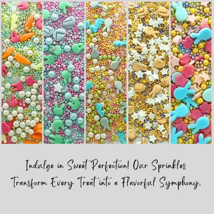 Confect Easter Sprinkles Edible | Mix Parrot Green, Yellow, Pink, White and Silver Pearls & Stars Pack of 5 (EAST 7) - 100Gms