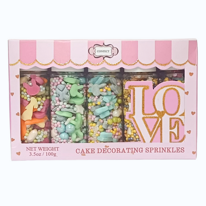 Confect Easter Sprinkles Edible | Mix Parrot Green, Yellow, Pink, White and Silver Pearls & Stars Pack of 5 (EAST 7) - 100Gms